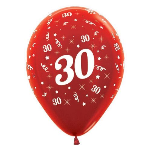  30cm Age 30 Metallic Red Latex Balloons 25 Pack