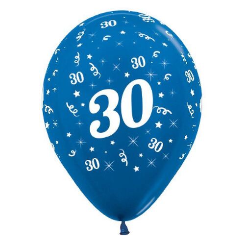  30cm Age 30 Metallic Blue Latex Balloons 25 Pack
