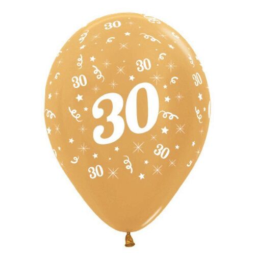  30cm Age 30 Metallic Gold Latex Balloons 25 Pack