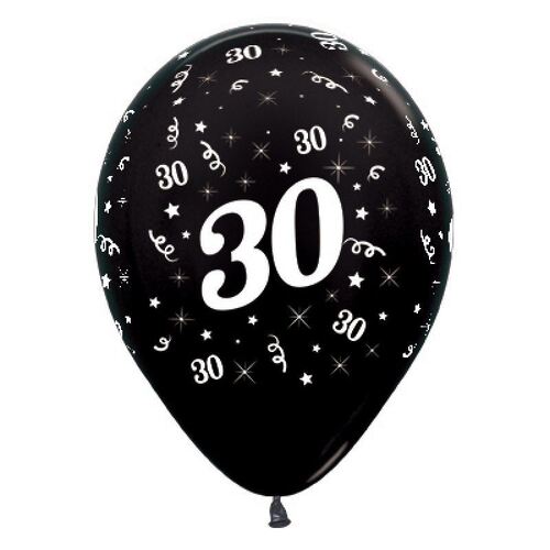  30cm Age 30 Metallic Black Latex Balloons 25 Pack