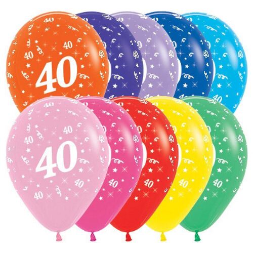  30cm Age 40 Fashion Assorted Latex Balloons 25 Pack