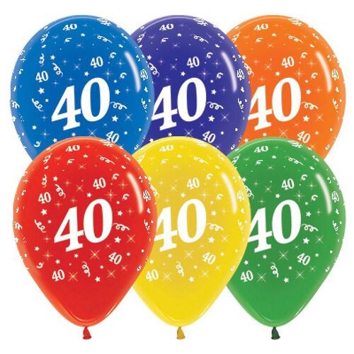  30cm Age 40 Crystal Assorted Latex Balloons 25 Pack