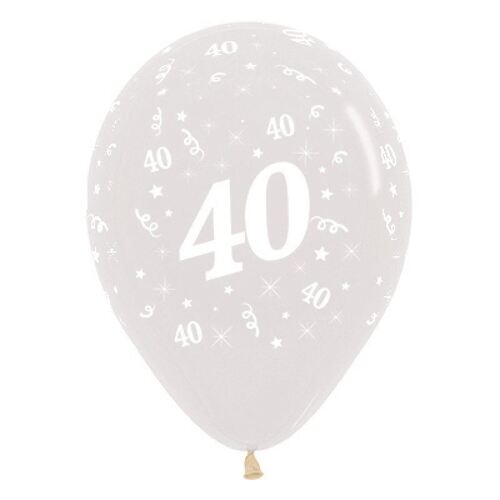  30cm Age 40 Crystal Clear Latex Balloons 25 Pack