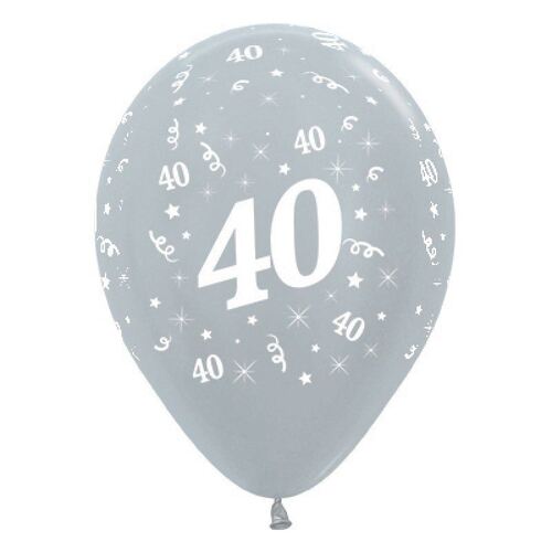 30cm Age 40 Satin Pearl Silver Latex Balloons 25 Pack