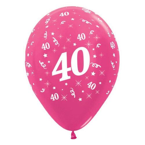  30cm Age 40 Metallic Fuchsia Latex Balloons 25 Pack
