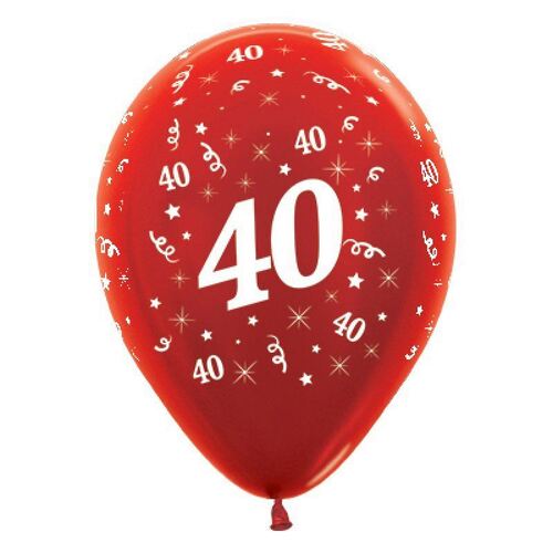  30cm Age 40 Metallic Red Latex Balloons 25 Pack