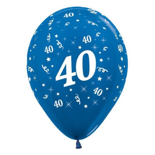  30cm Age 40 Metallic Blue Latex Balloons 25 Pack