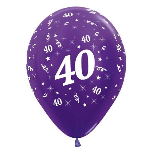  30cm Age 40 Metallic Purple Violet Latex Balloons 25 Pack