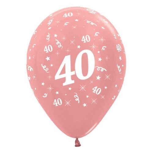  30cm Age 40 Metallic Rose Gold Latex Balloons 25 Pack