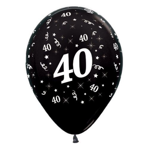  30cm Age 40 Metallic Black Latex Balloons 25 Pack