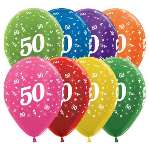  30cm Age 50 Metallic Assorted Latex Balloons 25 Pack
