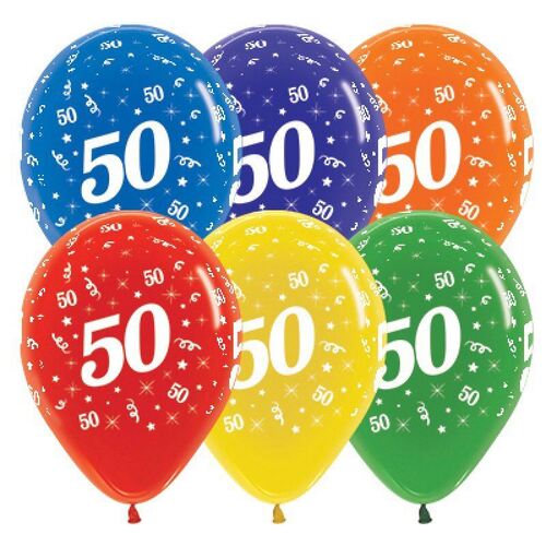  30cm Age 50 Crystal Assorted Latex Balloons 25 Pack