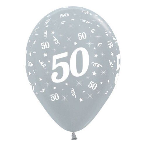  30cm Age 50 Satin Pearl Silver Latex Balloons 25 Pack