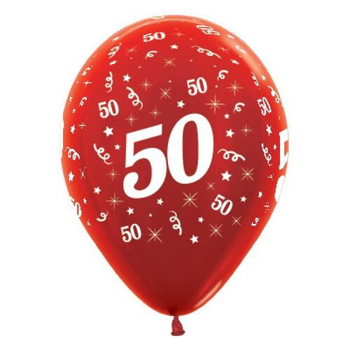  30cm Age 50 Metallic Red Latex Balloons 25 Pack