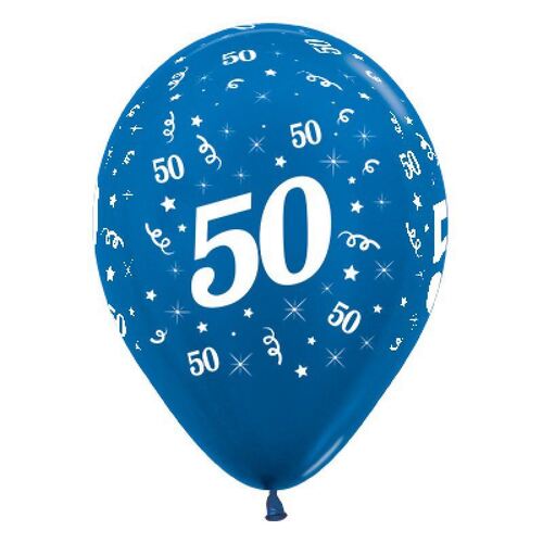  30cm Age 50 Metallic Blue Latex Balloons 25 Pack