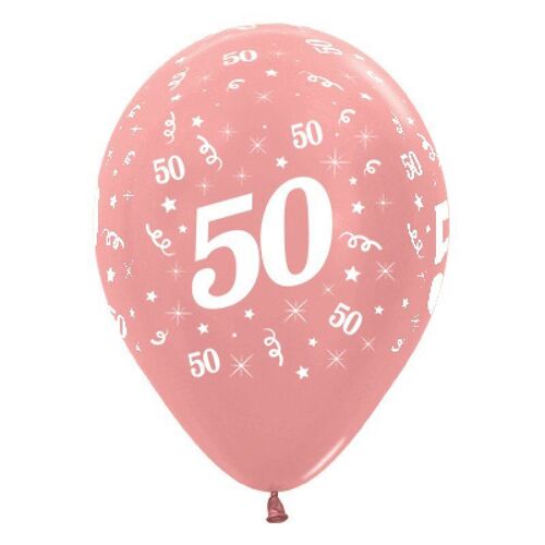  30cm Age 50 Metallic Rose Gold Latex Balloons 25 Pack