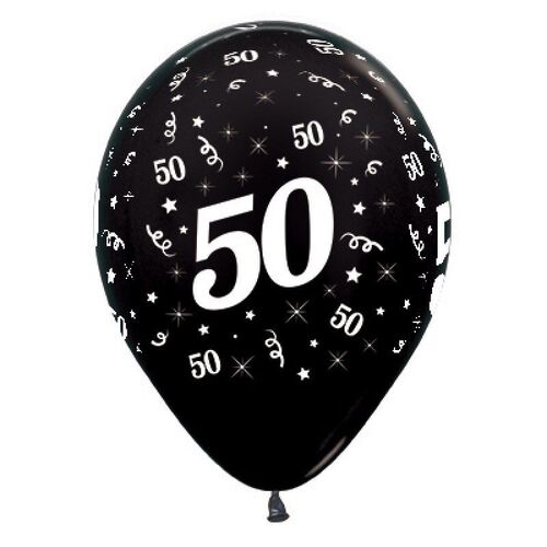  30cm Age 50 Metallic Black Latex Balloons 25 Pack
