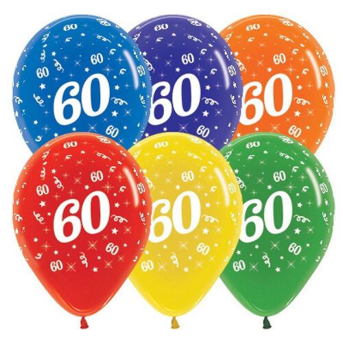  30cm Age 60 Crystal Assorted Latex Balloons 25 Pack