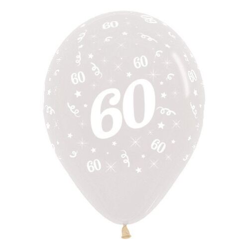  30cm Age 60 Crystal Clear Latex Balloons 25 Pack