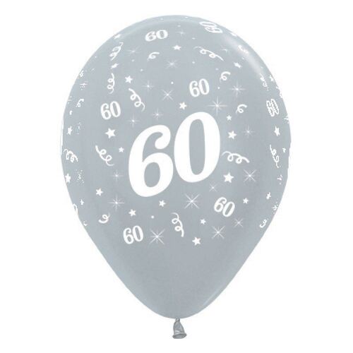  30cm Age 60 Satin Pearl Silver Latex Balloons 25 Pack