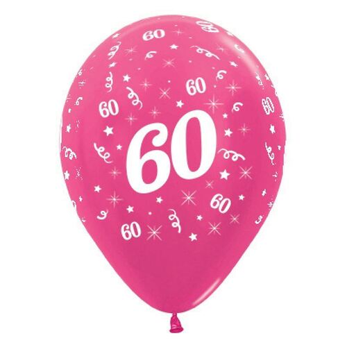  30cm Age 60 Metallic Fuchsia Latex Balloons 25 Pack