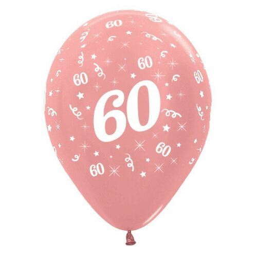  30cm Age 60 Metallic Rose Gold Latex Balloons 25 Pack