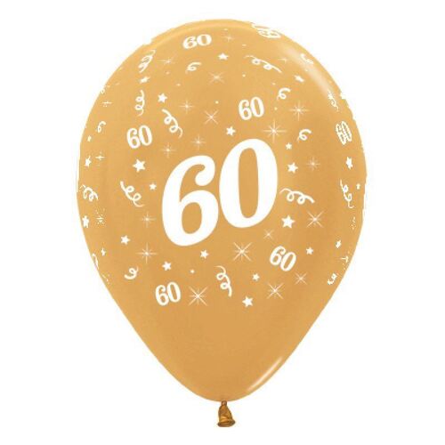  30cm Age 60 Metallic Gold Latex Balloons 25 Pack