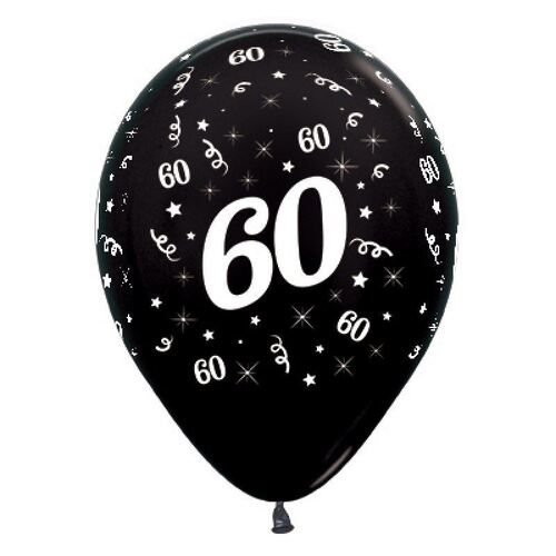  30cm Age 60 Metallic Black Latex Balloons 25 Pack