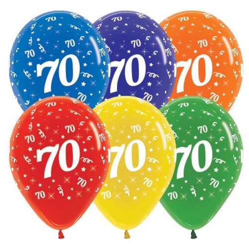  30cm Age 70 Crystal Assorted Latex Balloons 25 Pack