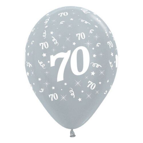  30cm Age 70 Satin Pearl Silver Latex Balloons 25 Pack