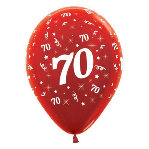  30cm Age 70 Metallic Red Latex Balloons 25 Pack