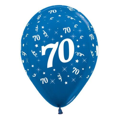  30cm Age 70 Metallic Blue Latex Balloons 25 Pack