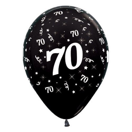 30cm Age 70 Metallic Black Latex Balloons 25 Pack