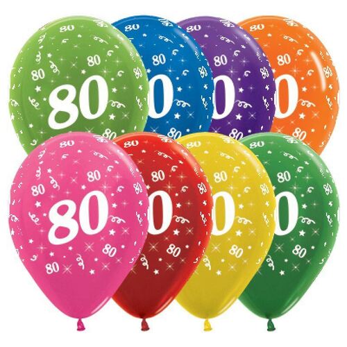  30cm Age 80 Metallic Assorted Latex Balloons 25 Pack
