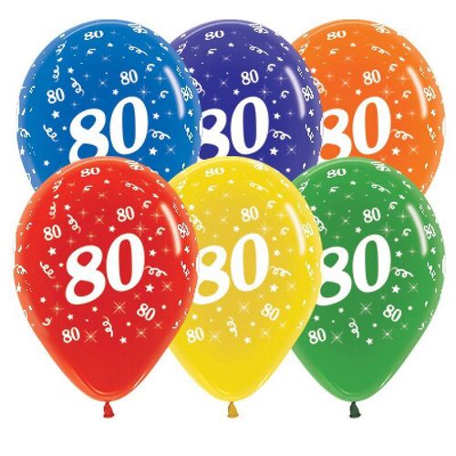 30cm Age 80 Crystal Assorted Latex Balloons 25 Pack