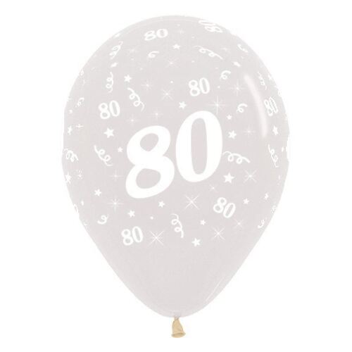  30cm Age 80 Crystal Clear Latex Balloons 25 Pack