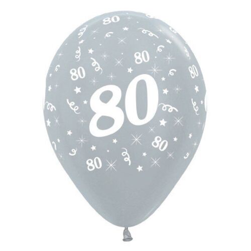 30cm Age 80 Satin Pearl Silver Latex Balloons 25 Pack