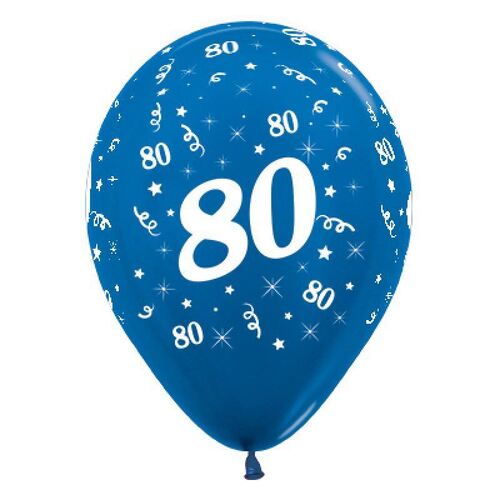  30cm Age 80 Metallic Blue Latex Balloons 25 Pack