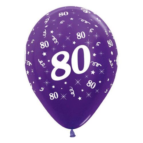  30cm Age 80 Metallic Purple Violet Latex Balloons 25 Pack