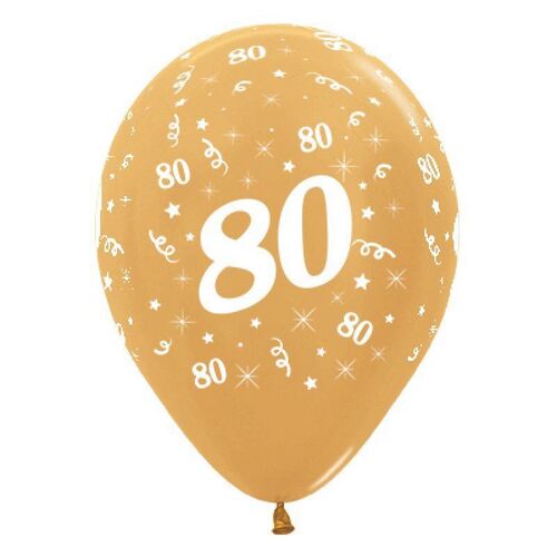  30cm Age 80 Metallic Gold Latex Balloons 25 Pack