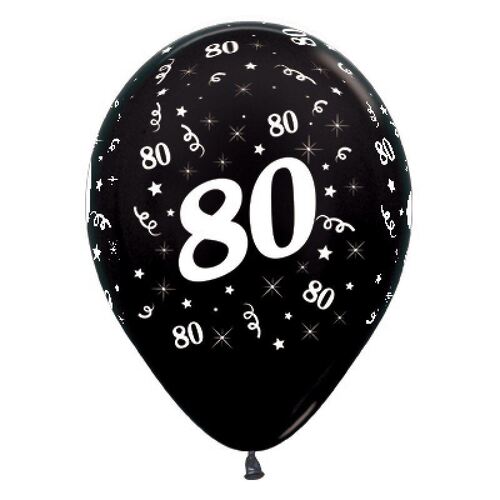  30cm Age 80 Metallic Black Latex Balloons 25 Pack