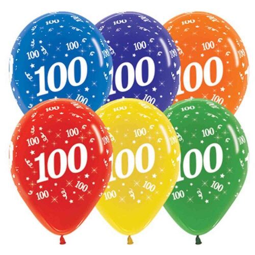  30cm Age 100 Crystal Assorted Latex Balloons 25 Pack