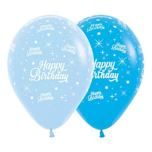 30cm Happy Birthday Twinkling Stars Fashion Blue & Royal Blue Latex Balloons 6 Pack