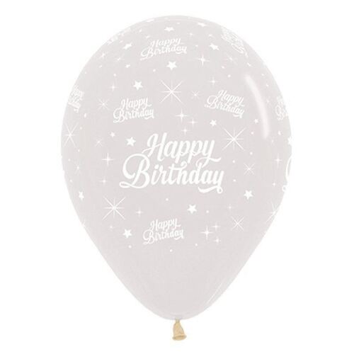 30cm Happy Birthday Twinkling Stars Crystal Clear Latex Balloons 6 Pack