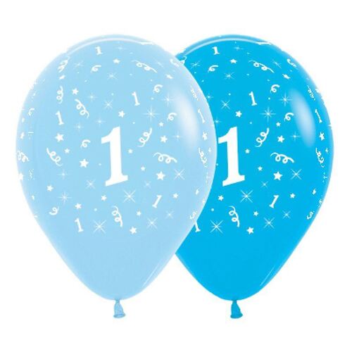  30cm Age 1 Fashion Blue & Royal Blue Latex Balloons 6 Pack