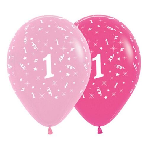  30cm Age 1 Fashion Pink Assorted Latex Balloons 6 Pack