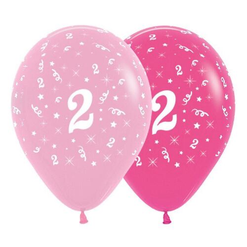  30cm Age 2 Fashion Pink Assorted Latex Balloons 6 Pack