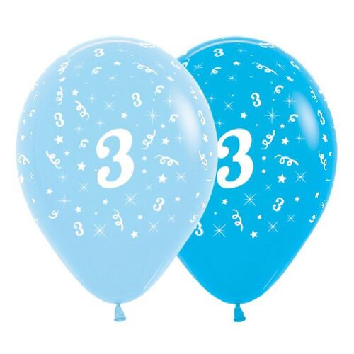  30cm Age 3 Fashion Blue & Royal Blue Latex Balloons 6 Pack