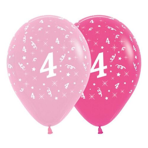  30cm Age 4 Fashion Pink Assorted Latex Balloons 6 Pack