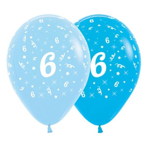  30cm Age 6 Fashion Blue & Royal Blue Latex Balloons 6 Pack